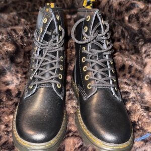 Dr. Martens Black Combat Boots with Yellow Accents